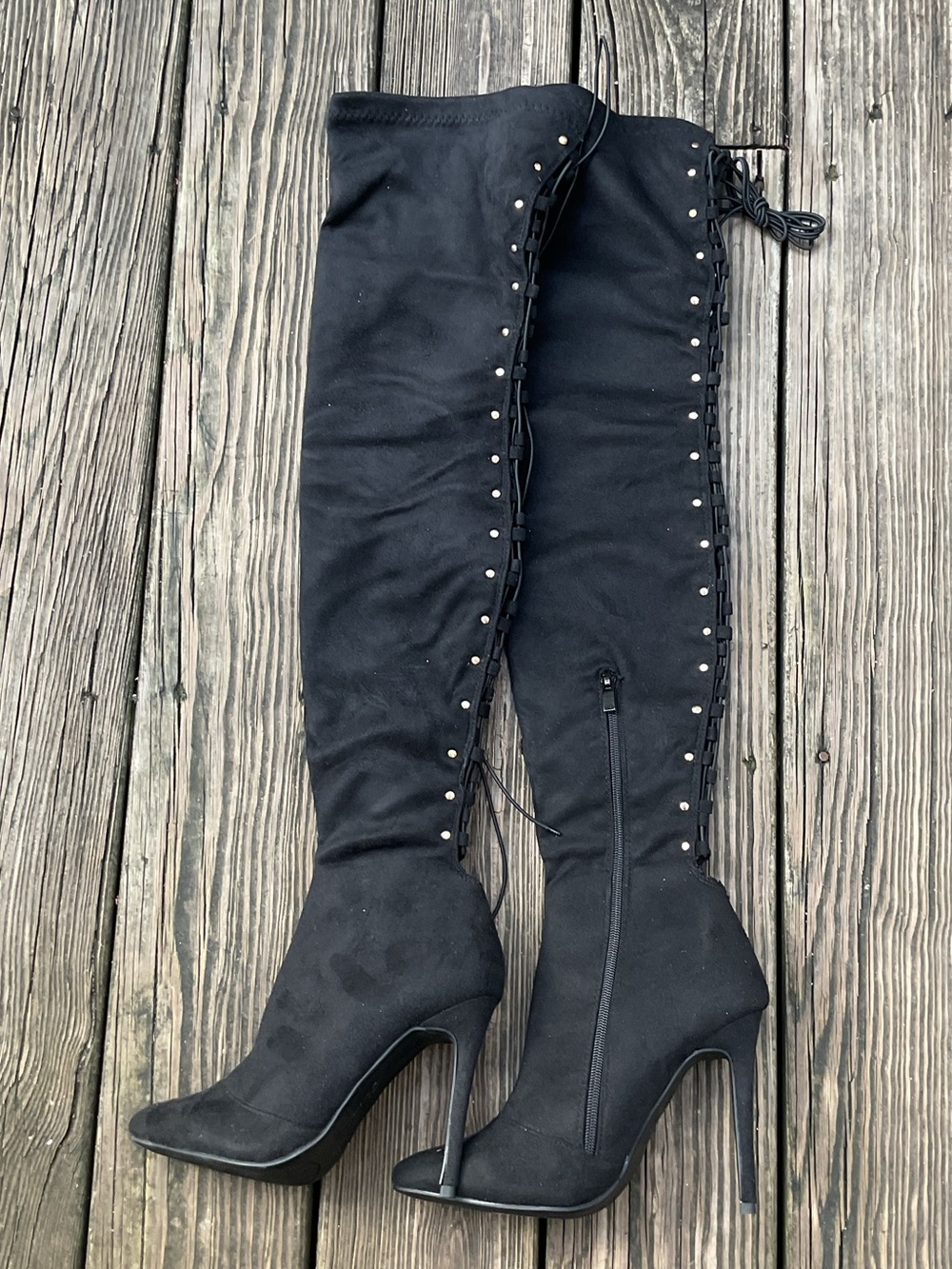 Black Over-the-Knee Stiletto Boots - Elegant Knee High Boot